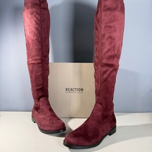 Kenneth Cole Reaction Windy Burgundy Knee High‎ Boot Womens Faux Suede Boot 9M